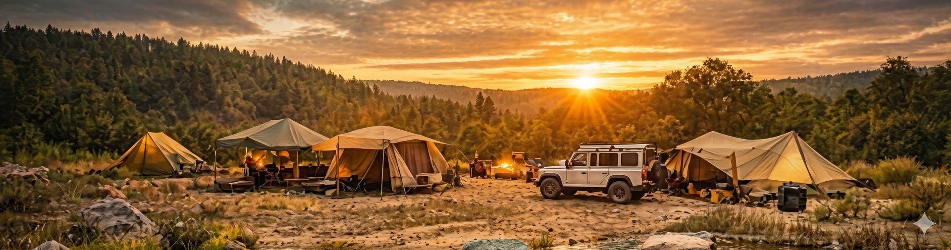 מחנה שטח מצויד בשקיעה - הקמת מחנות לאורך שביל ישראל